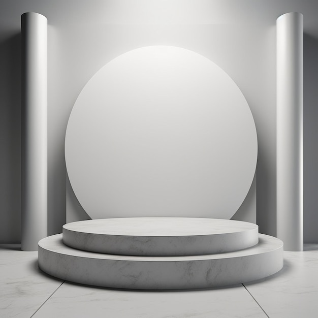 Fondo de estudio gris con plataforma de exhibición de productos de podio blanco