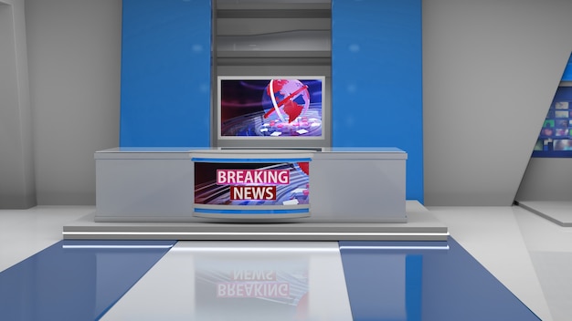 Fondo de estudio de noticias para programas de televisión TV en la pared Ilustración 3d de fondo de estudio de noticias virtuales 3D