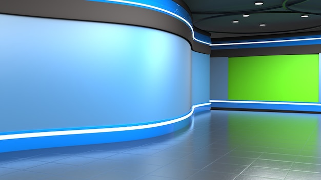 Foto fondo de estudio de noticias para programas de televisión tv en la pared ilustración 3d de fondo de estudio de noticias virtuales 3d