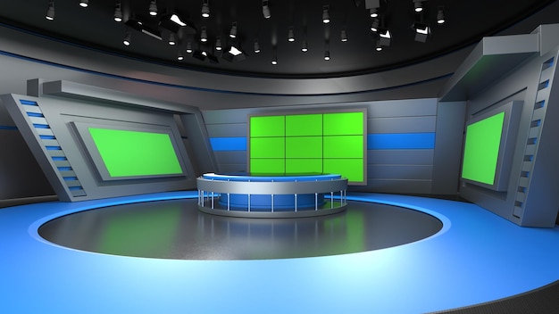 Fondo de estudio de noticias para programas de televisión TV en la pared Ilustración 3d de fondo de estudio de noticias virtuales 3D