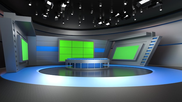 Foto fondo de estudio de noticias para programas de televisión tv en la pared ilustración 3d de fondo de estudio de noticias virtuales 3d