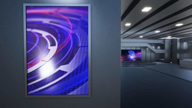 Fondo de estudio de noticias para programas de televisión TV en la pared Ilustración 3d de fondo de estudio de noticias virtuales 3D