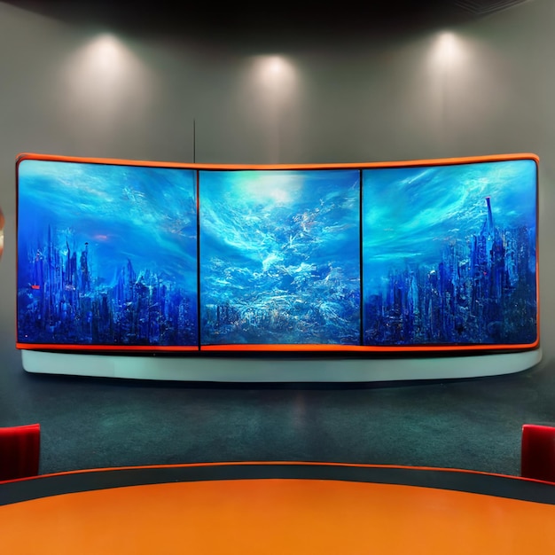 Fondo de estudio de noticias para programas de televisión TV en la pared Ilustración 3d de fondo de estudio de noticias virtuales 3D