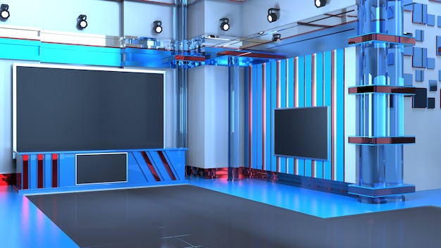 Fondo de estudio de noticias virtuales 3D, ilustración 3d