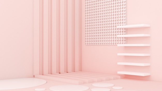 Fondo, estudio y pedestal de luz blanca rosa. Ilustración 3d, renderizado 3d.