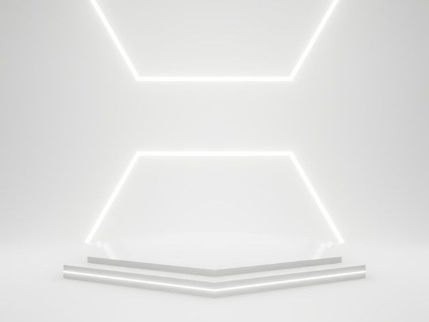 Fondo de exhibición de producto 3D White SciFi Podio científico con luces de neón blancas