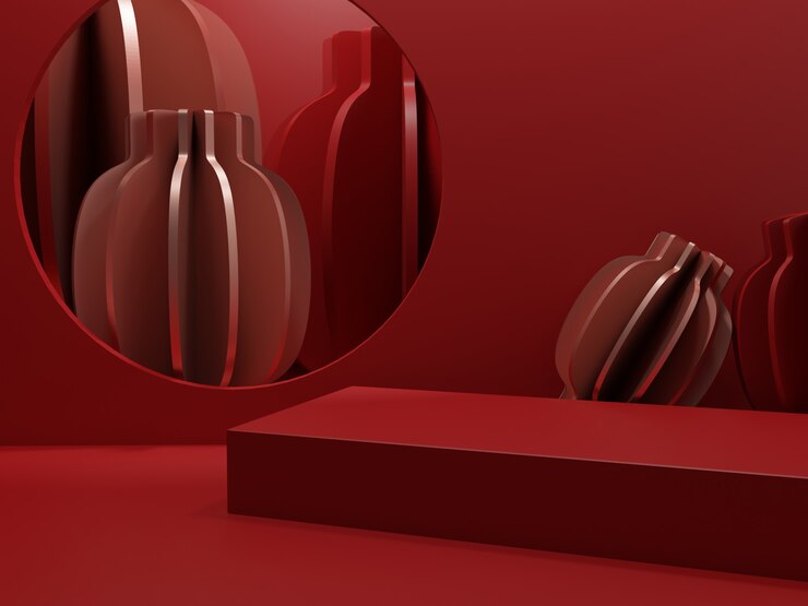 Fondo de exhibición de producto de estilo chino minimalista rojo monocromo de representación 3D para el año nuevo lunar