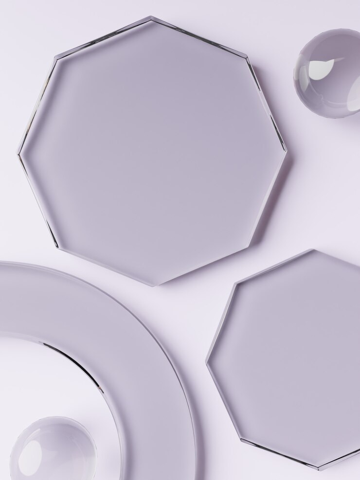 Fondo de exhibición de producto de placas de vidrio acrílico de forma abstracta o geométrica de renderizado 3D