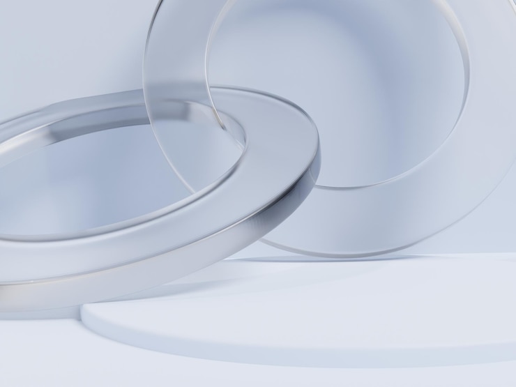 Fondo de exhibición de productos de anillos de vidrio acrílico de forma geométrica o abstracta de representación 3D para el verano