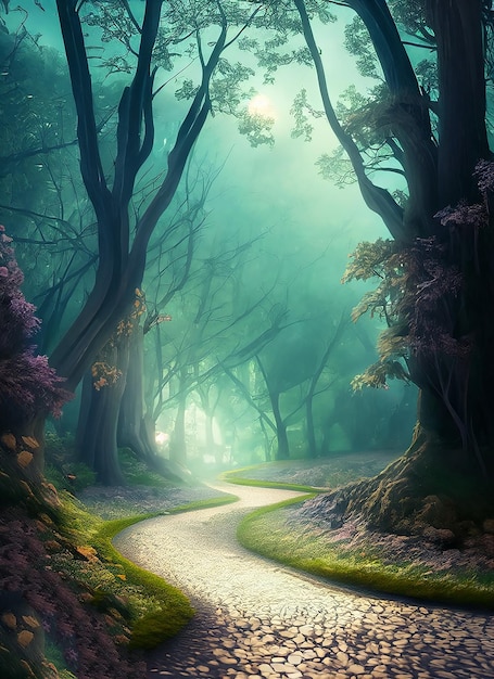 Fondo de fantasía Bosque mágico con road_ai_generado