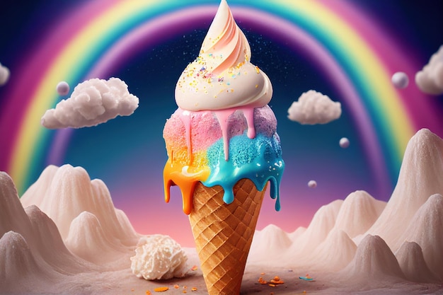 Fondo de fantasía de cono de helado de arco iris