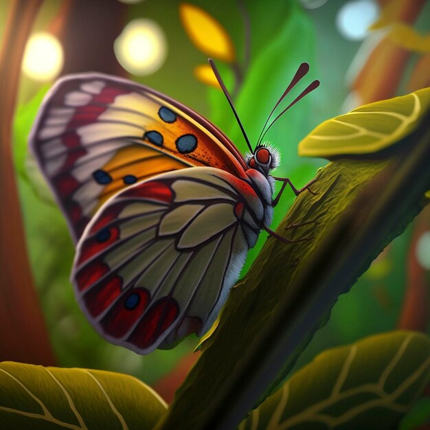 Fondo de fantasía de dibujos animados 3d de mariposa colorida imagen de detalle full hd