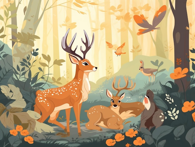 Fondo de fauna con varios animales en el bosque