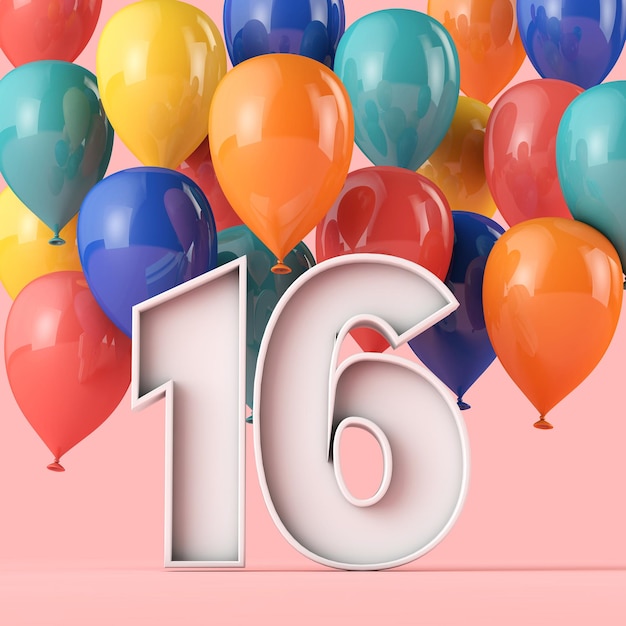 Fondo de feliz cumpleaños con globos de colores d renderizado