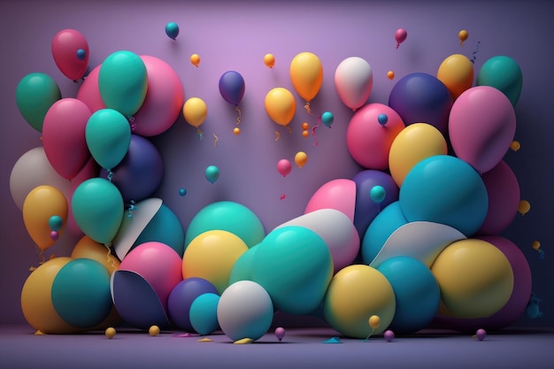 Fondo de feliz cumpleaños con globos Ilustración AI Generativo