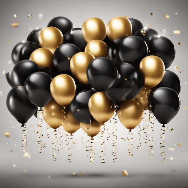 Fondo de feliz cumpleaños con papel tapiz de globos dorados y negros