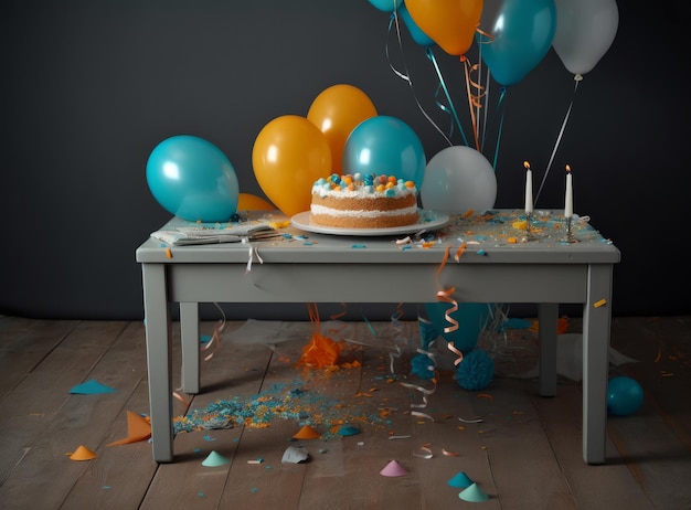 Fondo de feliz cumpleaños con pastel Ilustración AI GenerativexA
