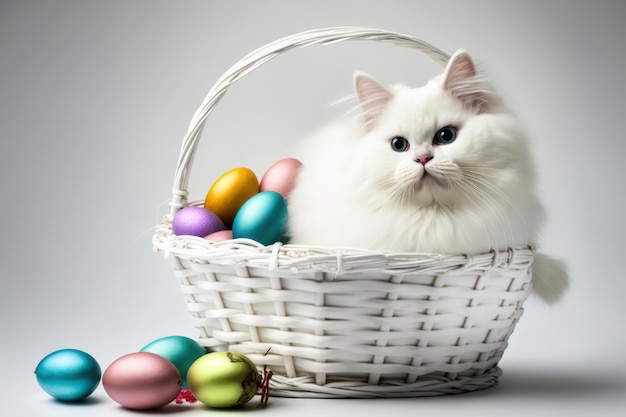 Fondo de feliz día de pascua con gato blanco Ai generado