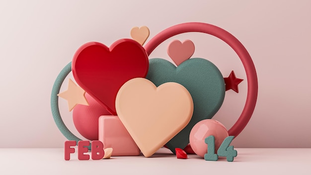 Fondo de feliz día de san valentín encantador de ilustración 3D
