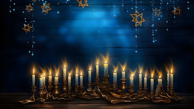 Fondo feliz de Hanukkah con velas Menorah