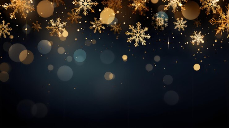 Fondo de feliz Navidad con estrellas Bokeh y copos de nieve creados con IA generativa