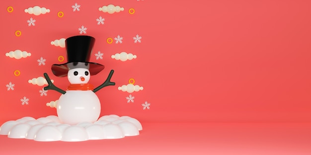 Fondo de feliz Navidad con lindo muñeco de nieve. Representación 3d