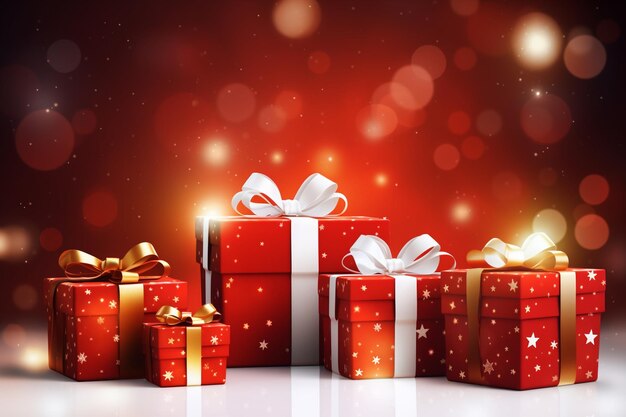 Fondo de feliz Navidad y próspero año nuevo con caja de regalos festivos realistas
