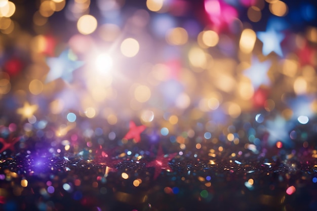 Foto fondo de festival abstracto de colores vibrantes bokeh y brillo de estrellas para celebración