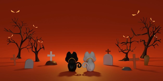 Fondo de festival de Halloween de Cat y Happy Halloween concepto renderizado 3d