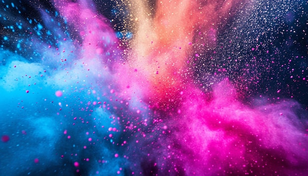 un fondo del festival de Holi con una explosión de polvos de gulal vibrantes en el aire