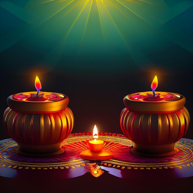 Fondo de festival indio feliz diwali con velas día de diwali feliz día de diwali