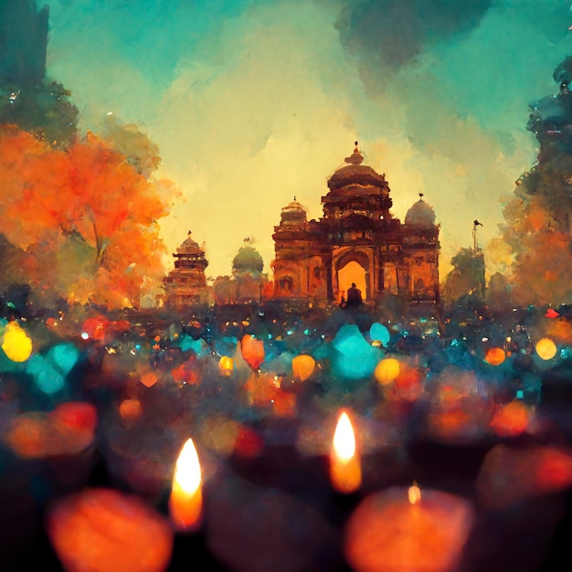 Fondo de festival indio feliz diwali con velas