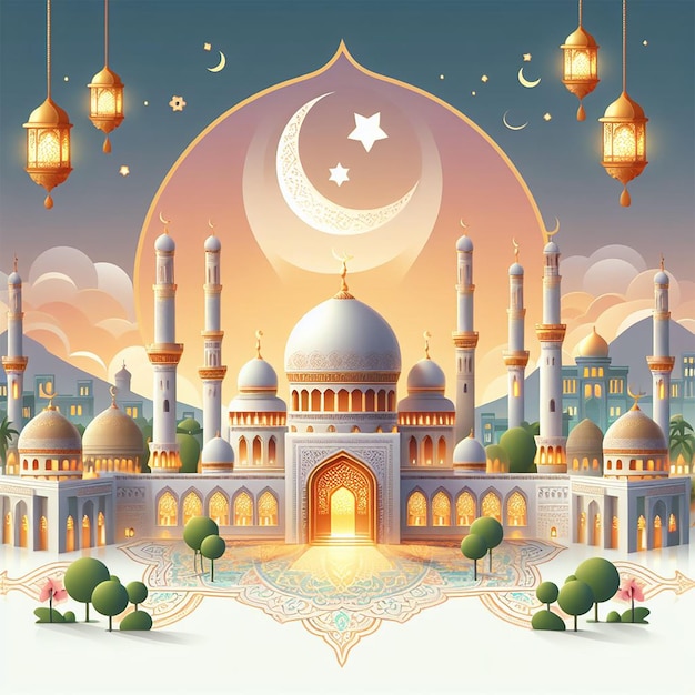 El fondo del festival islámico de Eid mubarak con la mezquita