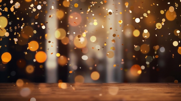 Foto fondo festivo de celebración de año nuevo con confeti cayendo y luces bokeh