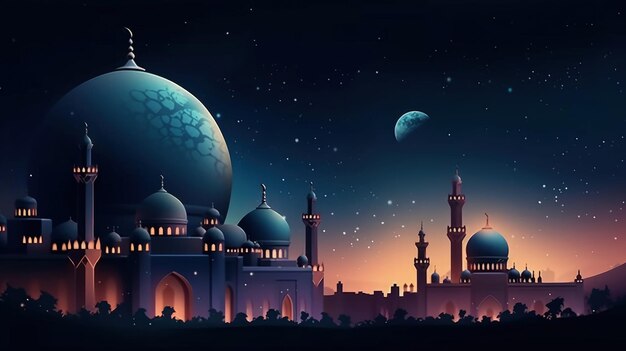 Fondo festivo de Eid Mubarak Ilustración AI GenerativexD