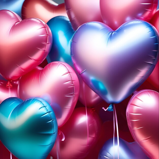 Foto fondo festivo de globos en forma de corazones día de san valentín día de la madre y bodas