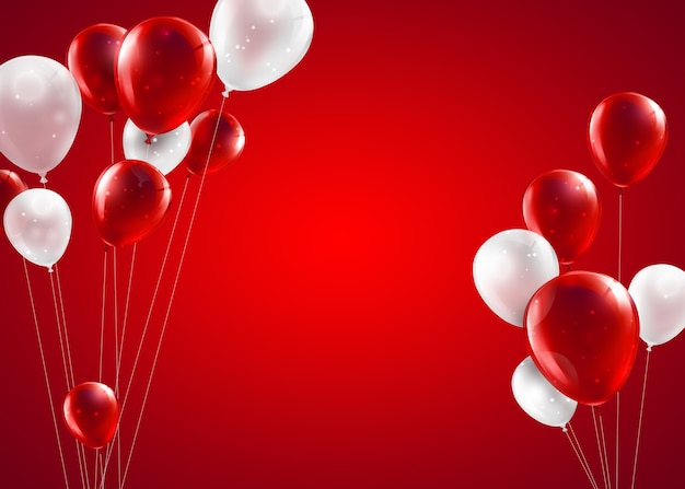 Fondo festivo con globos rojos y blancos