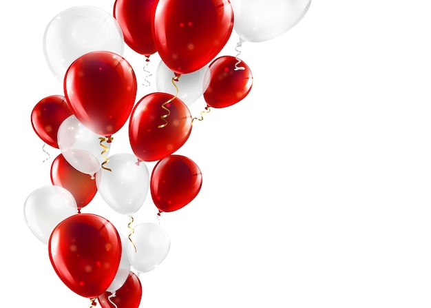 Fondo festivo con globos rojos y blancos