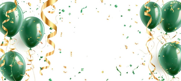 Fondo festivo con globos verdes y cintas doradas en fondo blanco ilustración vectorial diseño plano color simple definición de borde claro sin sombra