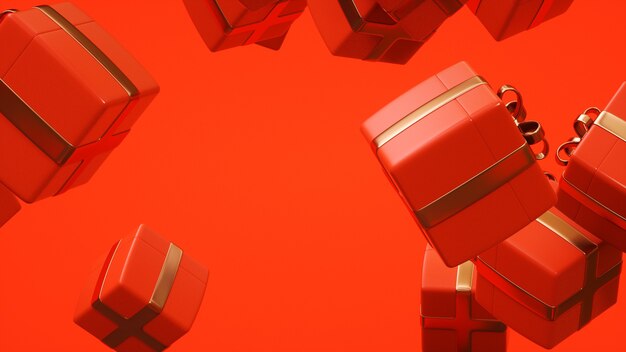 Fondo festivo de Navidad romántica con regalos rojo naranja 3D