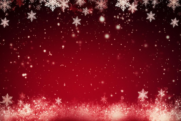 Un fondo festivo rojo y blanco adornado con delicados copos de nieve