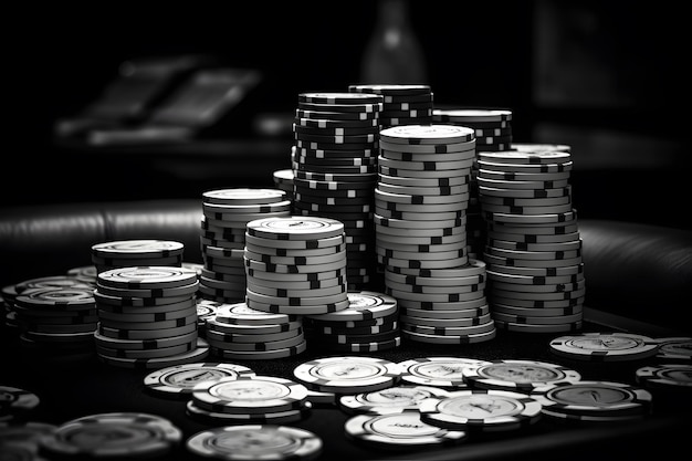Fondo de fichas de casino generadas en estilo blanco y negro