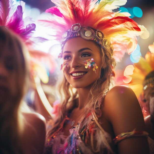 Fondo de la fiesta del carnaval Brasil Carnaval veneciano Mardi Gras trajes y máscaras de mujeres