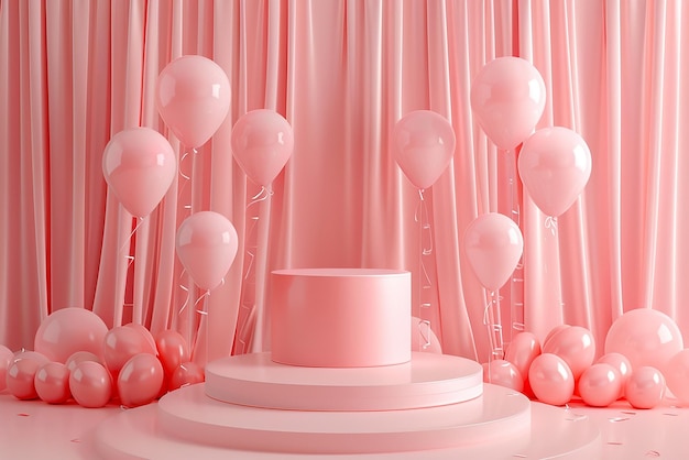 Fondo de fiesta de cumpleaños de color rosa con globo
