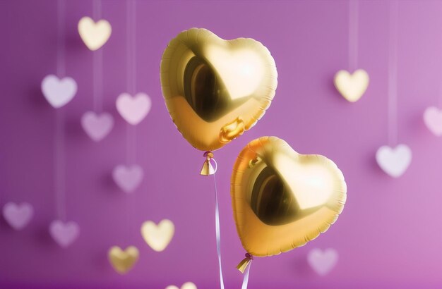 Foto fondo de fiesta de globos de corazón elegante pastel y oro feliz día de san valentín fondo romántico celebración de fiesta de cumpleaños ia generativa