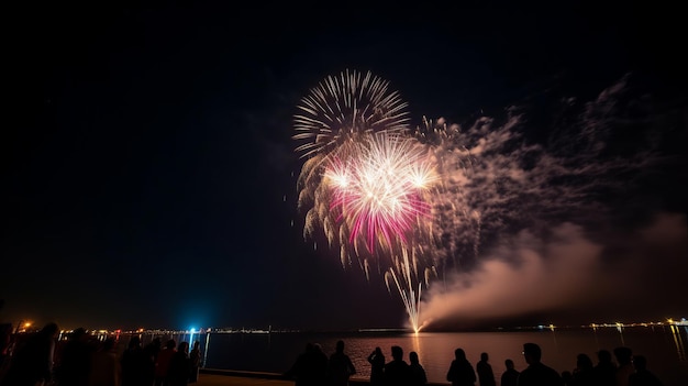 Fondo de fiesta navideña con ilustración de fuegos artificiales AI GenerativexA