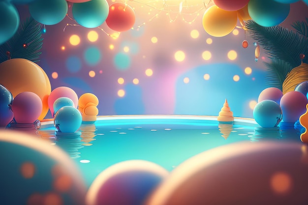 Fondo de fiesta en la piscina de verano Ilustración AI generativo