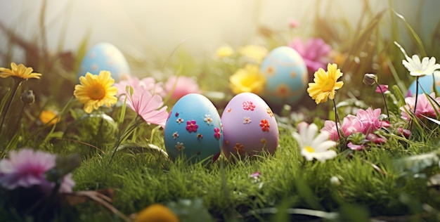 Fondo de las fiestas de Pascua con huevos de colores