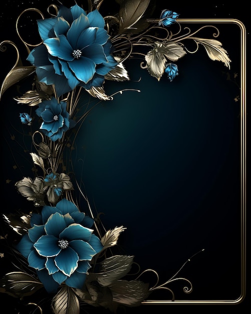 Fondo de flor azul con estilo de marco dorado