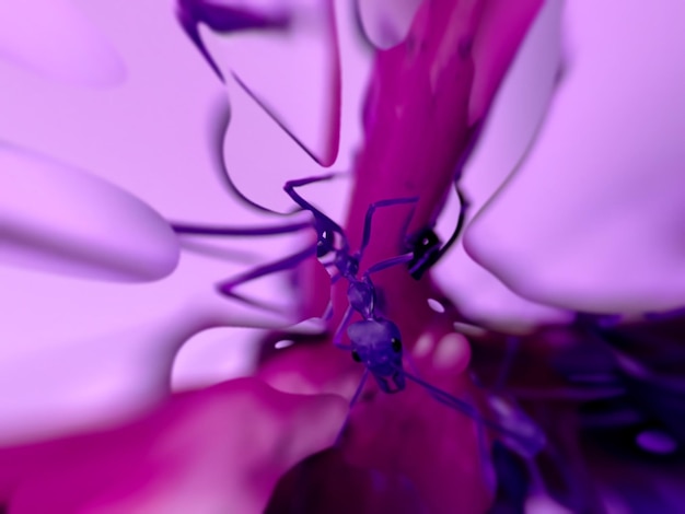 Fondo de flor de dalia floreciente colorido abstracto Macro hormiga rosa azul